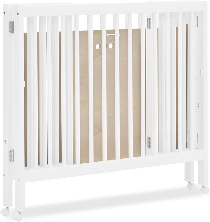 Delta Children Mia Portable Folding Mini Crib with 1.5-Inch Mattress - Greenguard Gold Certified, Bianca White