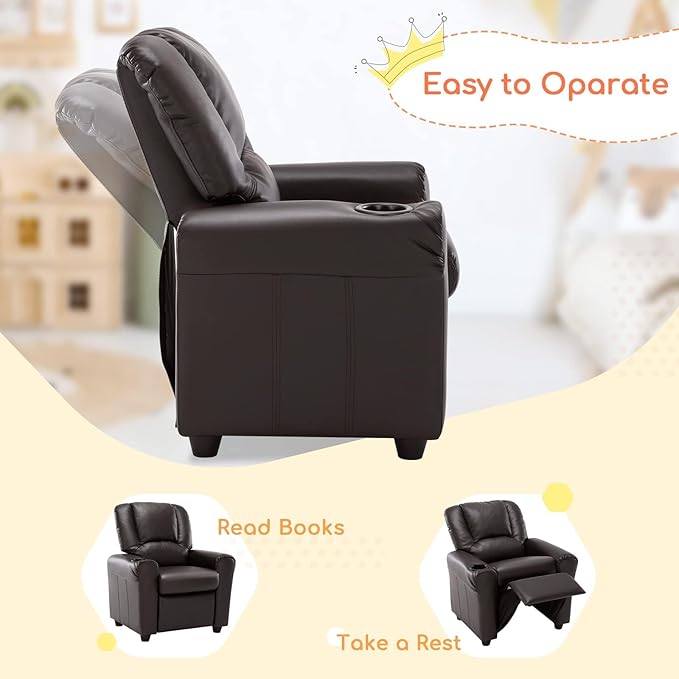 JC HOME CANDY Kids Chair Leather Recliner Sofa Toddler Youth Children Child Ages 3-7, Brown