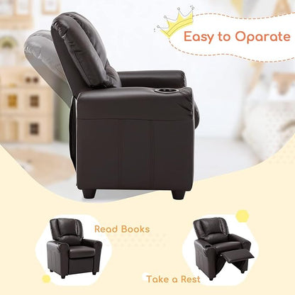 JC HOME CANDY Kids Chair Leather Recliner Sofa Toddler Youth Children Child Ages 3-7, Brown