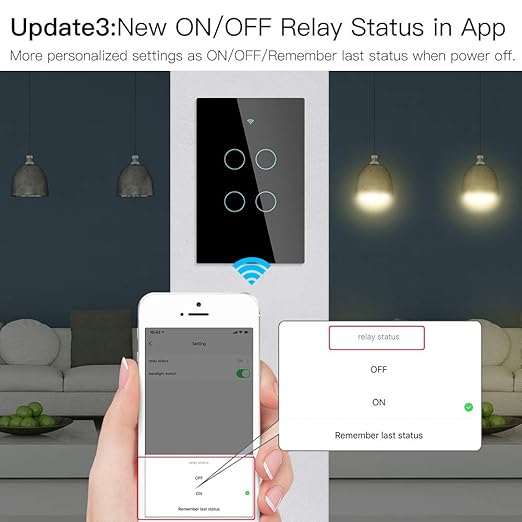 MOES 2.4GHz WiFi Wall Touch Smart Switch Neutral Wire Required, 3 Way Multi-Control, Glass Panel Light Switch Work with Smart Life/Tuya App, RF433 Remote Control, Alexa and Google Home Black 2 Gang