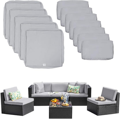 ClawsCover 12 Pack Outdoor Seat and Back Cushions Replacement Covers Fit for 6Pieces 5-Seater Wicker Rattan Patio Furniture Conversation Set Sectional Couch Chairs,Grey-Include Cover Only