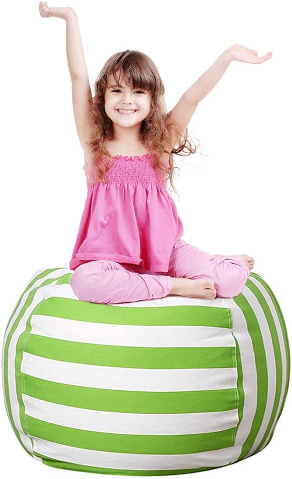 27Inch Stuffed Animal Storage Bean Bag Chair Cover for Kids room, Gifts for 3 4 5 6 7 8 9 Boys Girls Stuffed Animals Toy Storage Bags, New Year Gift-Green