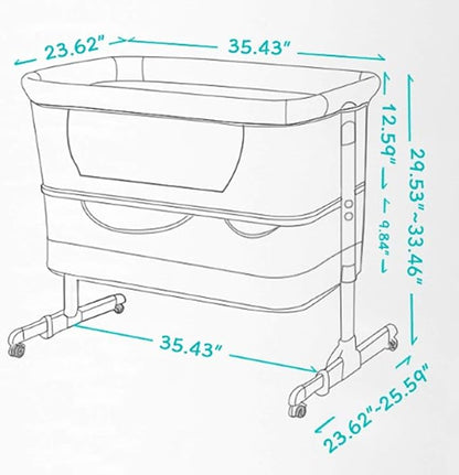 Bedside Sleeper Bedside Crib, Baby Bassinet 3 in 1 Travel Baby Crib Baby Bed with Breathable Net,Adjustable Portable Bed for Infant/Baby(Deep Grey)