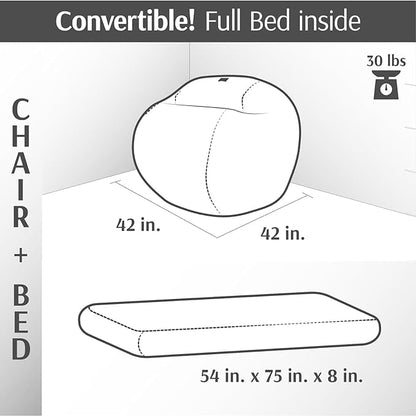 CordaRoy's Chenille Bean Bag Chair, Convertible Chair Folds from Bean Bag to Lounger, As Seen on Shark Tank, Navy - Full Size