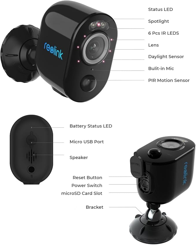 REOLINK 5MP Solar Security Cameras Outdoor Wireless, Spotlight Color Night Vision, 2.4G/5Ghz WiFi Home Surveillance, Solar/Battery Powered, Human/Car Detection, Local Recording, Argus 3 Pro Kit Black