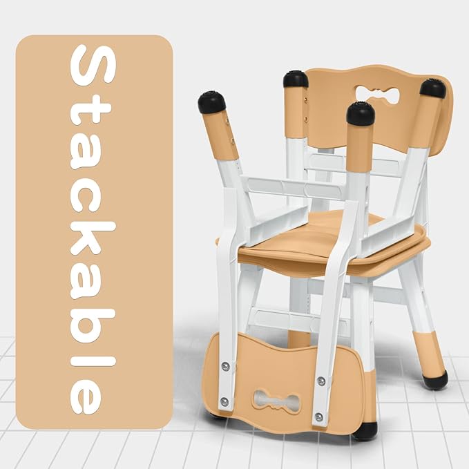 Adjustable Kid Chairs Indoor 3 Level Adjustable Suitable for Children Age 2-6. Maximum load-bearing 220LBS Suitable for Family Classroom and Nursery Child Seat Set (2-Pack-Beige)