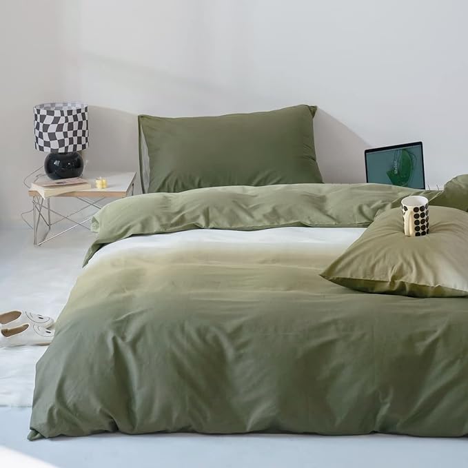 Gradient Green Comforter Set Ombre White Green Bedding Set Cal King Women Aesthetic Comforter 3 PCs Green Color Bed Comforter Set California King Gradient White and Green Comforter Set