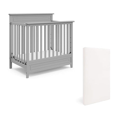 STORKCRAFT Petal 4-in-1 Convertible Mini Crib (Pebble Gray) – GREENGUARD Gold Certified, Converts to Daybed and Twin-Size Bed, Includes Bonus 2.75-inch Mini Crib Mattress