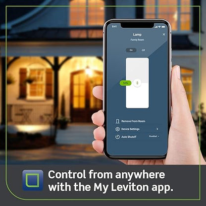 Leviton Decora Smart Dimmer Plug, Wi-Fi 2nd Gen, Works with Matter, My Leviton, Alexa, Google Assistant, Apple Home/Siri & Wire-Free Anywhere Companions for Switched Outlet, D23LP-2RW, White