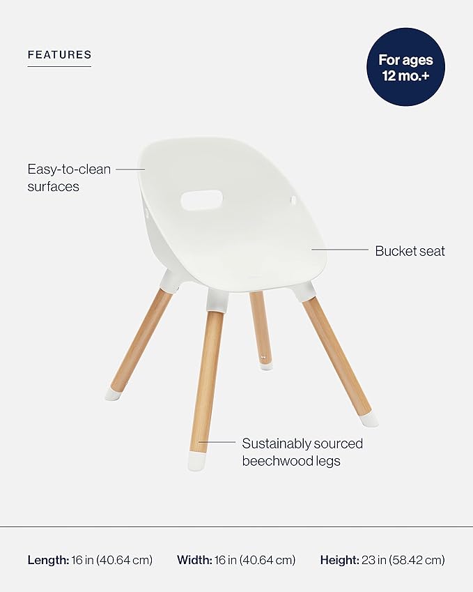 Lalo The Play Chair, Wooden and Non-Toxic Plastic Kids and Toddler Chair - Sturdy Bucket Seat and Easy to Clean Kids Chair with up to 200 lb. Weight Capacity, Set of 2 - Coconut