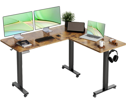 Claiks L Shaped Standing Desk Adjustable Height, Dual Motor Electric Corner Standing Desk, 63x55 inch Sit Stand up Desk with Splice Board, White