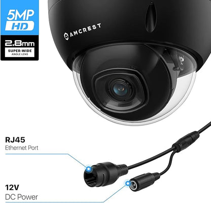 Amcrest 5MP POE Camera, Outdoor Vandal Dome Security POE IP Camera, 5-Megapixel, 98ft NightVision, 2.8mm Lens, IP67, IK10 Resistance, MicroSD 256GB (Sold Separately), Cloud, NVR (IP5M-D1188EB-28MM)