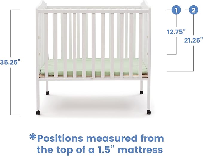 Delta Children Folding Portable Mini Baby Crib with 1.5-inch Mattress - Greenguard Gold Certified, White