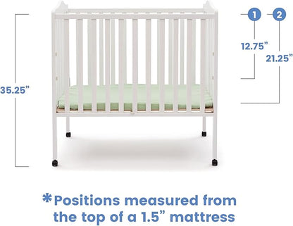 Delta Children Folding Portable Mini Baby Crib with 1.5-inch Mattress - Greenguard Gold Certified, White