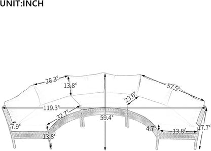 Spa Surround 3 Pieces Outdoor Patio Furniture, Weather Rattan Wicker Sectional Conversation Thick Cushions, Curved Half Moon Seating Group Sofa Set, Zp-Grey