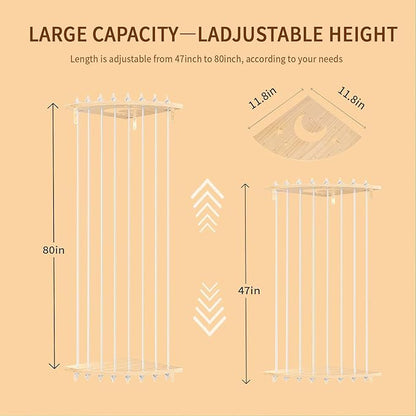 Corner Stuffed Animal Storage Wood Plush Toys Hanging Organizer Length Adjustable Stuffed Animal Holder with Moon Star Pattern Kids Toy Shelf Large Toy Storage for Nursery Playroom Bedroom Furniture