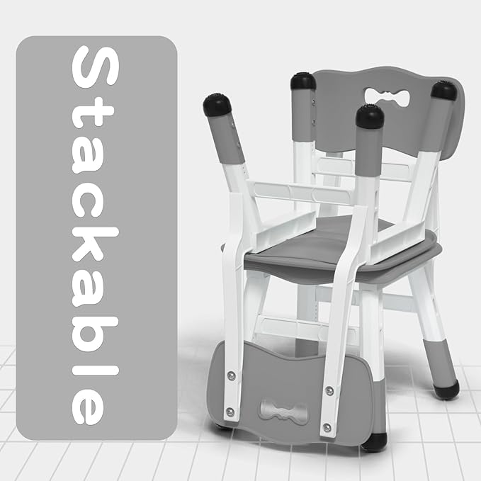 Adjustable Kid Chairs Indoor 3 Level Adjustable Suitable for Children Age 2-6. Maximum load-bearing 220LBS Suitable for Family Classroom and Nursery Child Seat Set (2-Pack-Dark Grey)