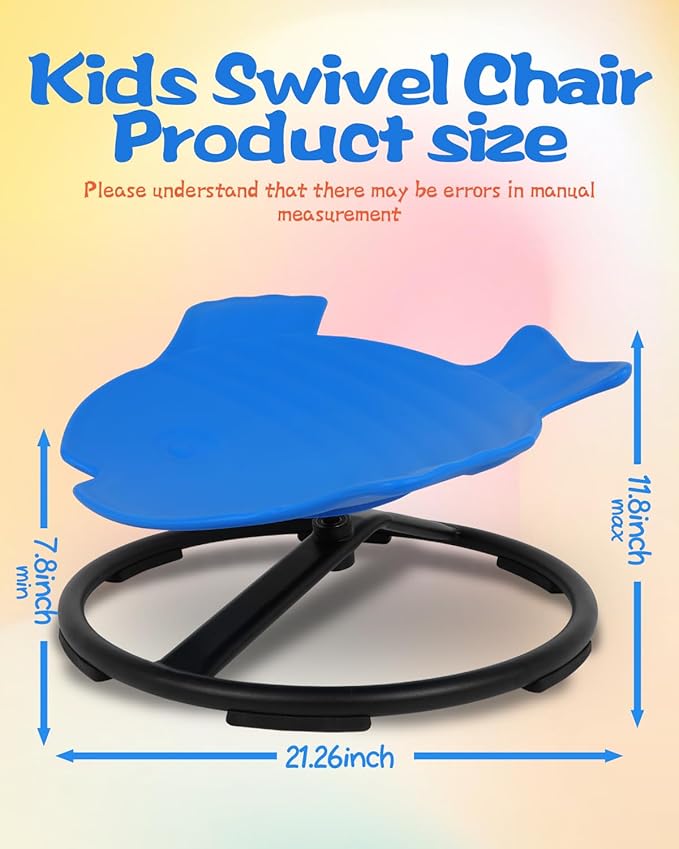Kids Swivel Chair, Kids Spinning Chair, Dark Blue Sensory Products Metal Base Non-Slip Seat and Spin Chair for Autism Child Body Coordination Training Age 2-10 Indoor and Outdoor