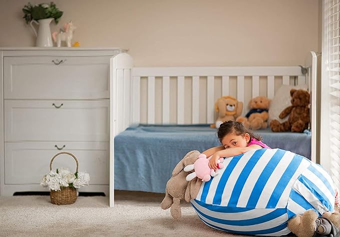 Wekapo Stuffed Animal Storage Bean Bag Chair Cover for Kids | Stuffable Zipper Beanbag for Organizing Children Plush Toys Large Premium Cotton Canvas (Blue, XX-Large)