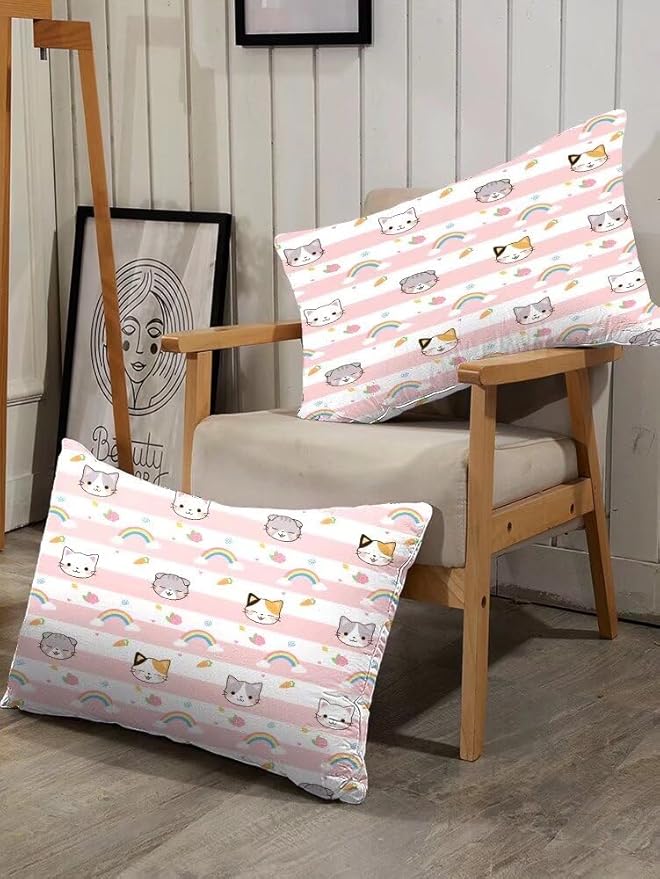 Cat Bedding Twin Size Pink Plaid Rainbow Comforter Set for Girls Kids Children Cloud Cute Kawaii Boho Bedroom Dorm Quilt 1 Comforter + 1 Pillow Case