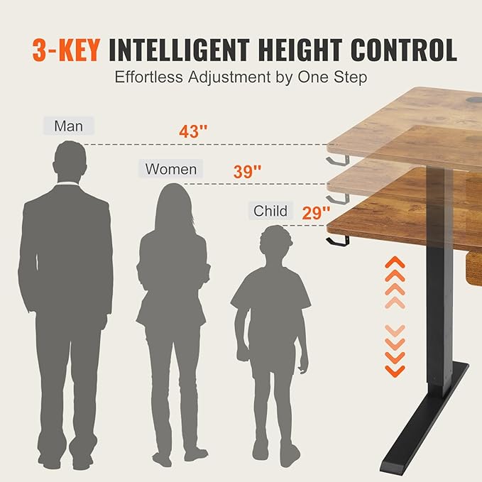 VEVOR Height Adjustable Desk, 47.2 x 23.6 in with Drawer, 3-Key Modes Electric Standing Desk,Whole Piece Desk Board, Dual Metal Frame, 180 LBS Capacity Computer Sit Stand up Desk, for Home and Office