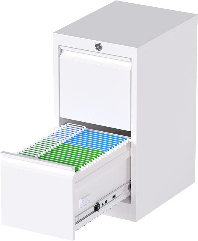 2 Drawers Vertical File Cabinet, Metal Lockable Filing Cabinet, Office File Storage Cabinet for A4 Letter/Legal Size, Assembly Required (White)