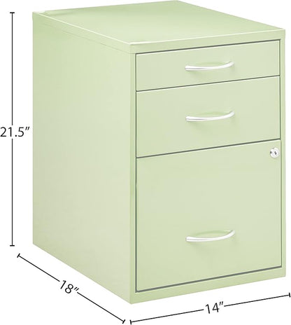 OSP Home Furnishings HPB Heavy Duty 3-Drawer Metal File Cabinet for Standard Files and Office Supplies, Green Finish