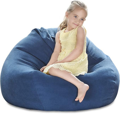 YuppieLife Stuffed Animals Bean Bag Chair Cover Candy-Colored Bean Bag（Just Cover, No filling）/Extra Large Stuff 'n Sit Organization/Toy Storage Bag/Kids Toys Organizer（38'',Navy blue）