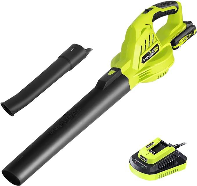 SnapFresh Cordless Leaf Blower - 20V Leaf Blower Cordless with 2.0Ah Li-ion Battery & Fast Charger, 130 MPH 140CFM Electric Leaf Blower Battery Powered Lightweight Sweeper for Sidewalk Hard Surfaces