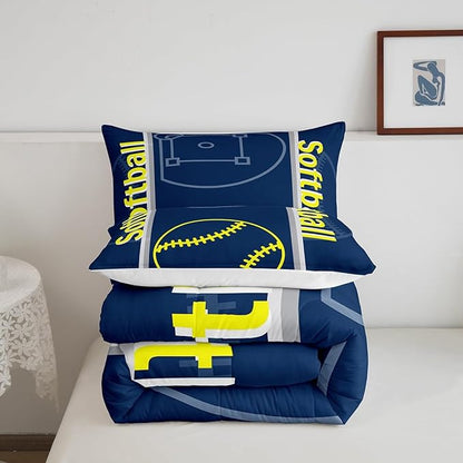Feelyou Kids Softball Comforter Set King Size Sports Game Bedding Set for Boys Girls Teens Bedroom Decor Baseball Comforter Softball Gaming Theme Duvet Set with 2 Pillow Case