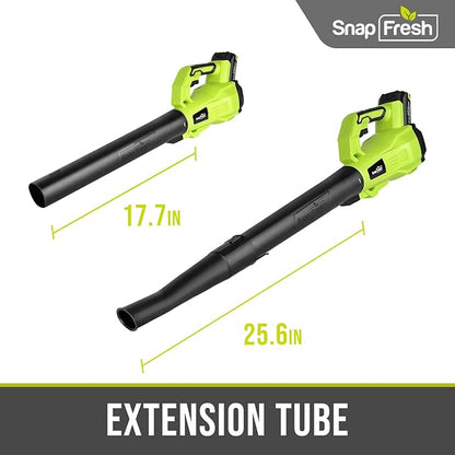 SnapFresh Cordless Leaf Blower - 180 CFM Leaf Blower with Battery & Charger, 2 Section Tubes, Free Control Speed,Lightweight, Electric Leaf Blower for Blowing Leaves, Lawn Care, Dust & Other Debris