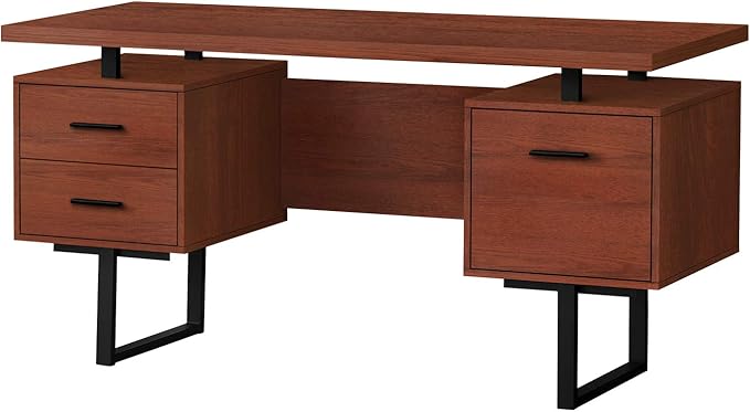 Monarch Specialties 7626 Computer Desk, Home Office, Laptop, Left, Right Set-up, Storage Drawers, Work, Metal, Laminate, Brown, Contemporary Desk-60 L Cherry Black, 60" L x 23.75" W x 30.25" H