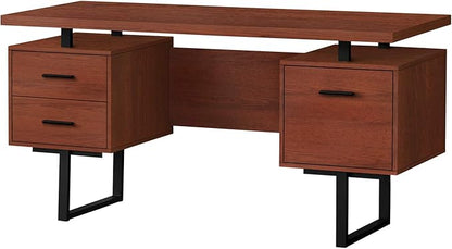 Monarch Specialties 7626 Computer Desk, Home Office, Laptop, Left, Right Set-up, Storage Drawers, Work, Metal, Laminate, Brown, Contemporary Desk-60 L Cherry Black, 60" L x 23.75" W x 30.25" H