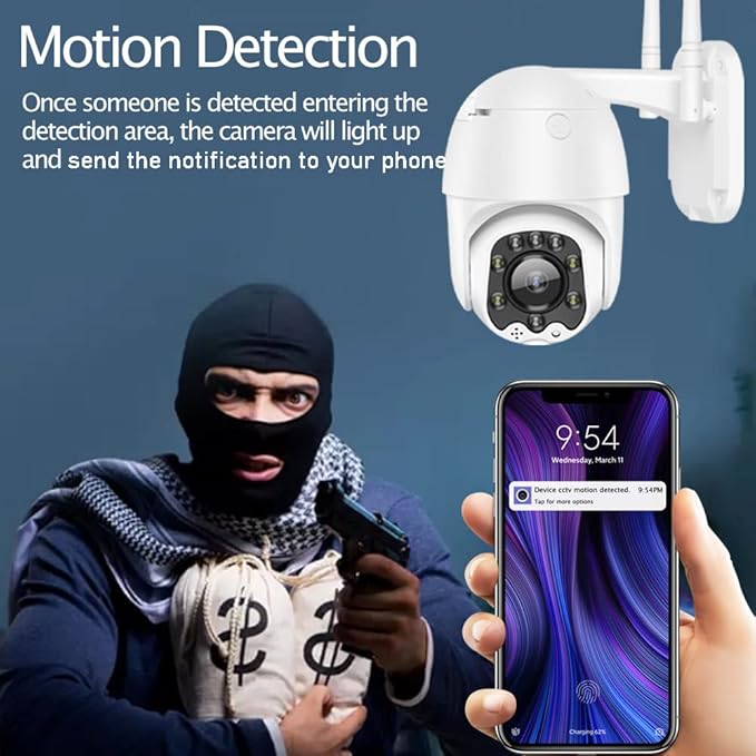 Outdoor PTZ WiFi IP Security Camera 1080P Home Surveillance Camera Pan/Tilt Two-Way Audio Motion Detection Color Night Vision Auto Tracking CamHiPro APP AT-200DW
