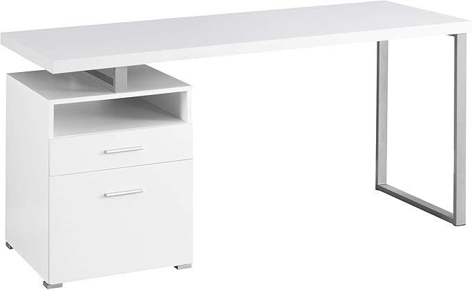 Monarch Specialties Computer Writing Desk for Home & Office Laptop Table with Drawers Open Shelf and File Cabinet-Left or Right Set Up, 60" L, White