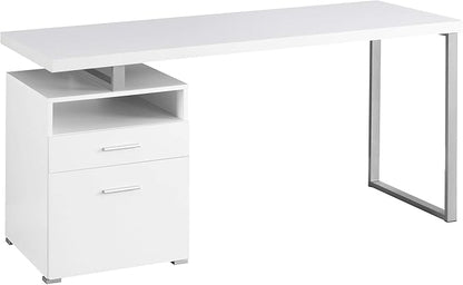 Monarch Specialties Computer Writing Desk for Home & Office Laptop Table with Drawers Open Shelf and File Cabinet-Left or Right Set Up, 60" L, White