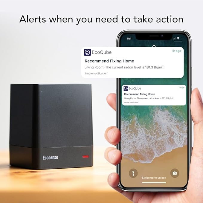 Ecosense EQ100 EcoQube, Digital Radon Detector, Fast Capture of Fluctuating Levels, Short & Long-Term Continuous Monitoring with Trend Charts, Remote Data Access, Only Support 2.4 GHz Networks
