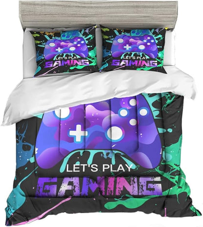 Sunnycitron Gaming Bedding Set Twin Comforter set Gamer Comforter sets for Boys Gaming Comforter set Kids Bed Comforter Set Down Alternative Comforter Game Room Decor,1 Comforter 2Pillowcase
