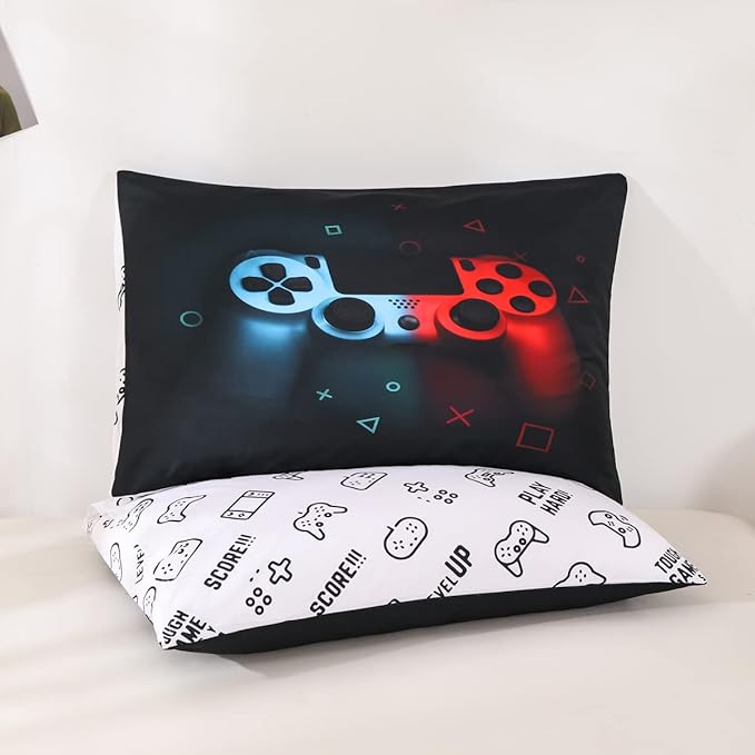 Erosebridal Gaming Comforter Set Twin Size for Boys Kids Game Room Decor Video Game Gamer Comforter Man Teens Bedroom Gamepad Bedding Set All Season,Black Blue Red