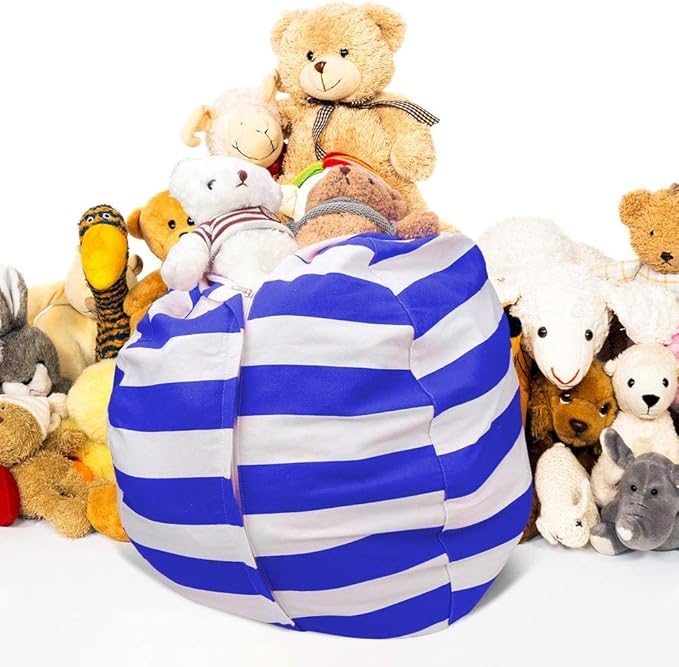 Stuffed Animal Storage Bean Bag Chair Cover for Kids Room, Stuffed Animals Storage Organizer Boys and Girls Plush Toy—Deep Blue