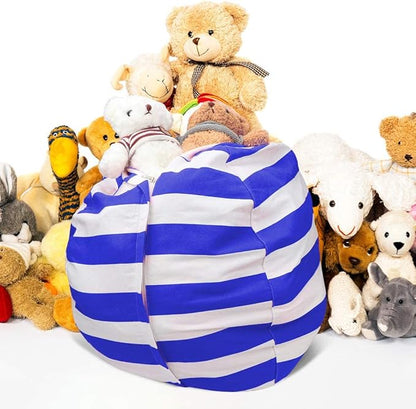 Stuffed Animal Storage Bean Bag Chair Cover for Kids Room, Stuffed Animals Storage Organizer Boys and Girls Plush Toy—Deep Blue