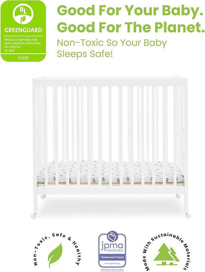 Delta Children Mia Portable Folding Mini Crib with 1.5-Inch Mattress - Greenguard Gold Certified, Bianca White