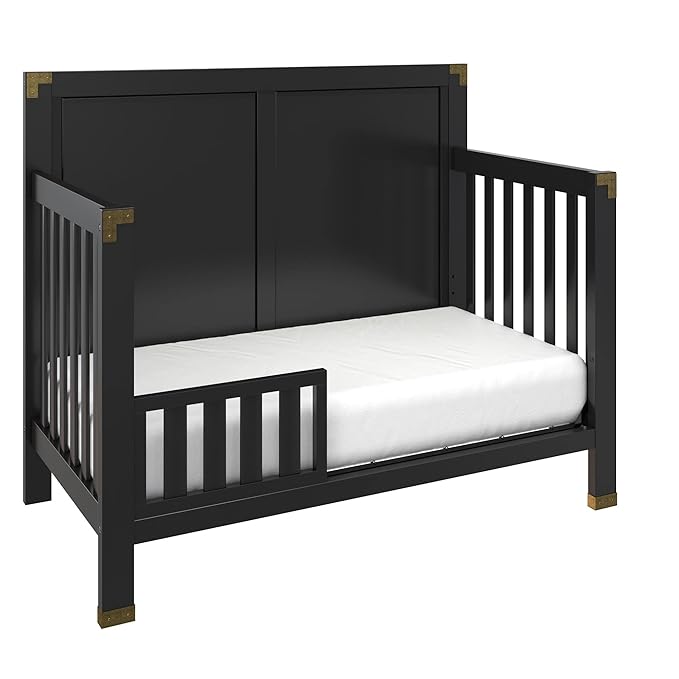 Baby Relax Miles 5-in-1 Convertible Crib, Solid Pine Wood, Black