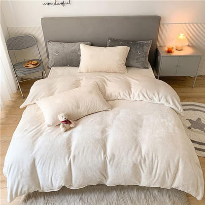 Wellboo White Velvet Comforter Set King Size Fluffy White Bedding Set Women Men Solid White Plush Bedding Comforters Soft Flannel White Blankets Lightweight Fluzzy Micromink Sherpa Shaggy Quilts