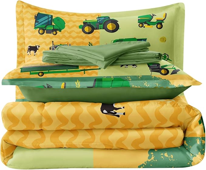 Twin Construction Bedding Set for Boys Kids Farm Tractor Bedding 4 Pieces Cars Twin Comforter Set for Boys, Twin Truck Bed in a Bag Set Boys