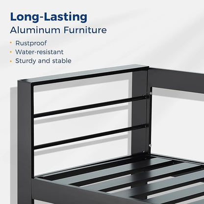 Wisteria Lane Aluminum Outdoor Patio Furniture Set, 4 Pcs Modern Outdoor Conversation Set Sectional Sofa with Upgrade Cushion and Coffee Table for Balcony,Black Frame and Grey Cushion