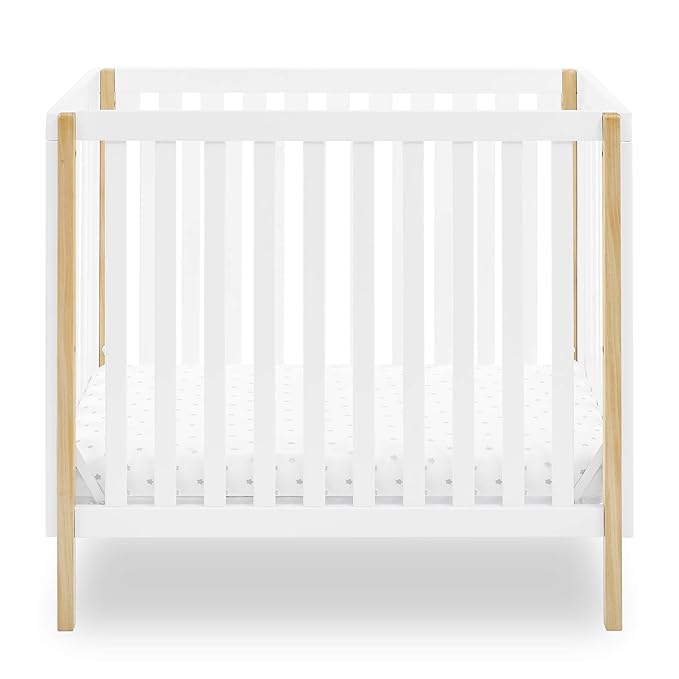Delta Children Gio Mini Crib with 2.75" Mattress Included, Bianca White/Natural & Serta SleepTrue Mini Crib Mattress, Premium Sustainably Sourced Fiber Core