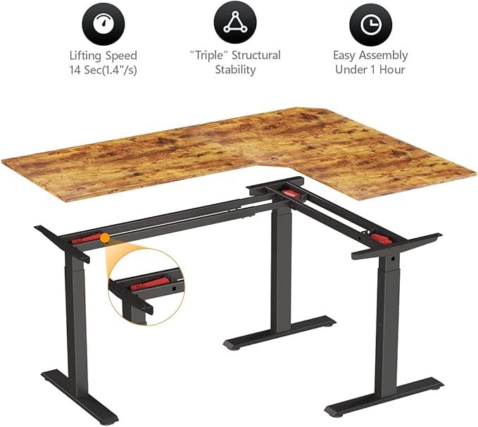 BANTI Triple Motors 63" L Shaped Standing Desk Height Adjustable, Electric Stand up Corner Desk, Sit Stand Home Office Desk Computer Workstation with Memory Preset, Rustic Brown Top