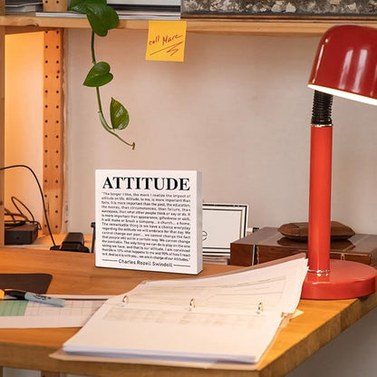 Home Office Desk Wooden Box Sign Decor, We Are in Charge of Our Attitudes, Inspirational Book Quotes Desk Decor Motivational Desk Decorations for Women Men Student Office Classroom School