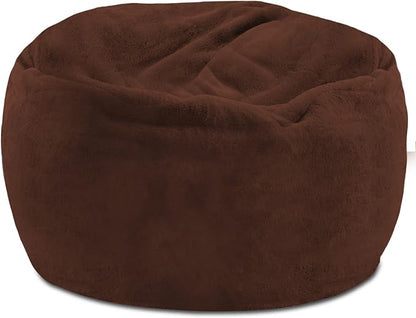 Posh Creations Structured Comfy Bean Bag Chair for Gaming, Reading, and Watching TV, 100in Round Classic Bean Bag, Rabbit Fur - Brown